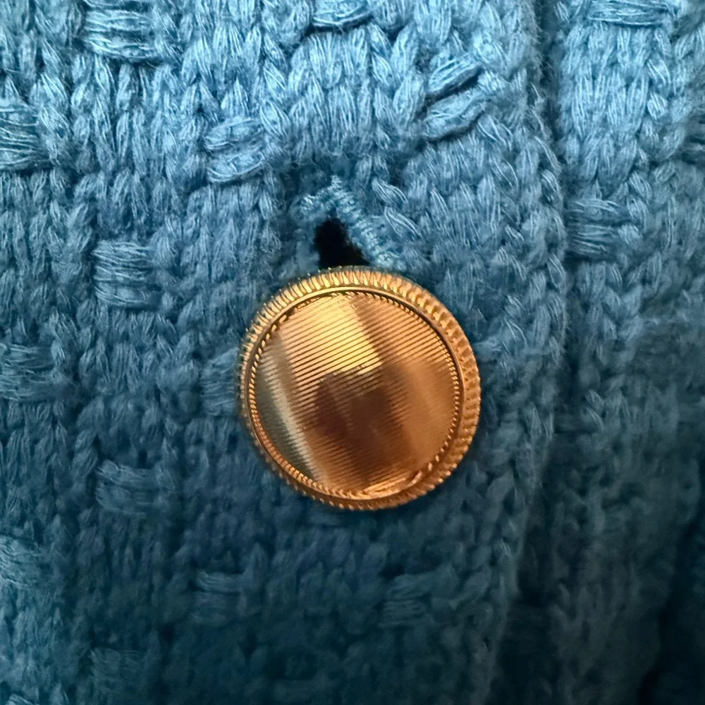 Ann Taylor Azure Blue Textured Button-Up Cardigan Jacket - Picture 3 of 6